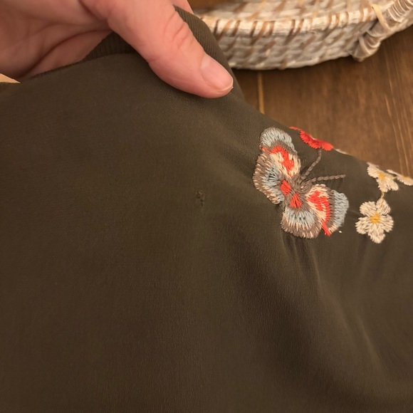 Johnny Was Lucy Crepe de Chine 100% Silk Bomber Jacket Army Green Embroidered, L - Picture 15 of 16